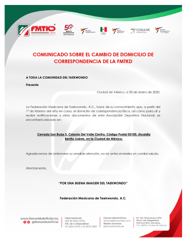 Aviso a la Comunidad del Taekwondo